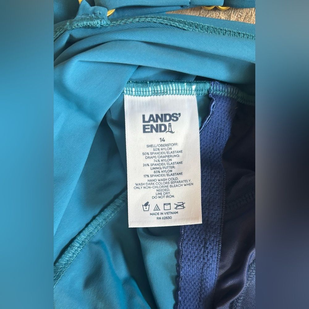 Lands’ End women’s size 14 green tropical print tummy control one piece swimsuit - Picture 8 of 11